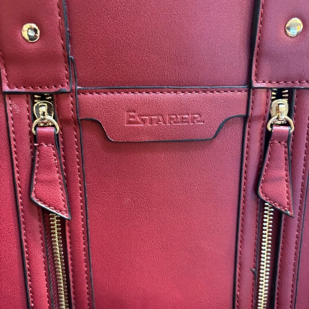 NEW Estarer Laptop Bag Burgundy Wine Faux Leather Gold Hardware Tote Bag NWOT
